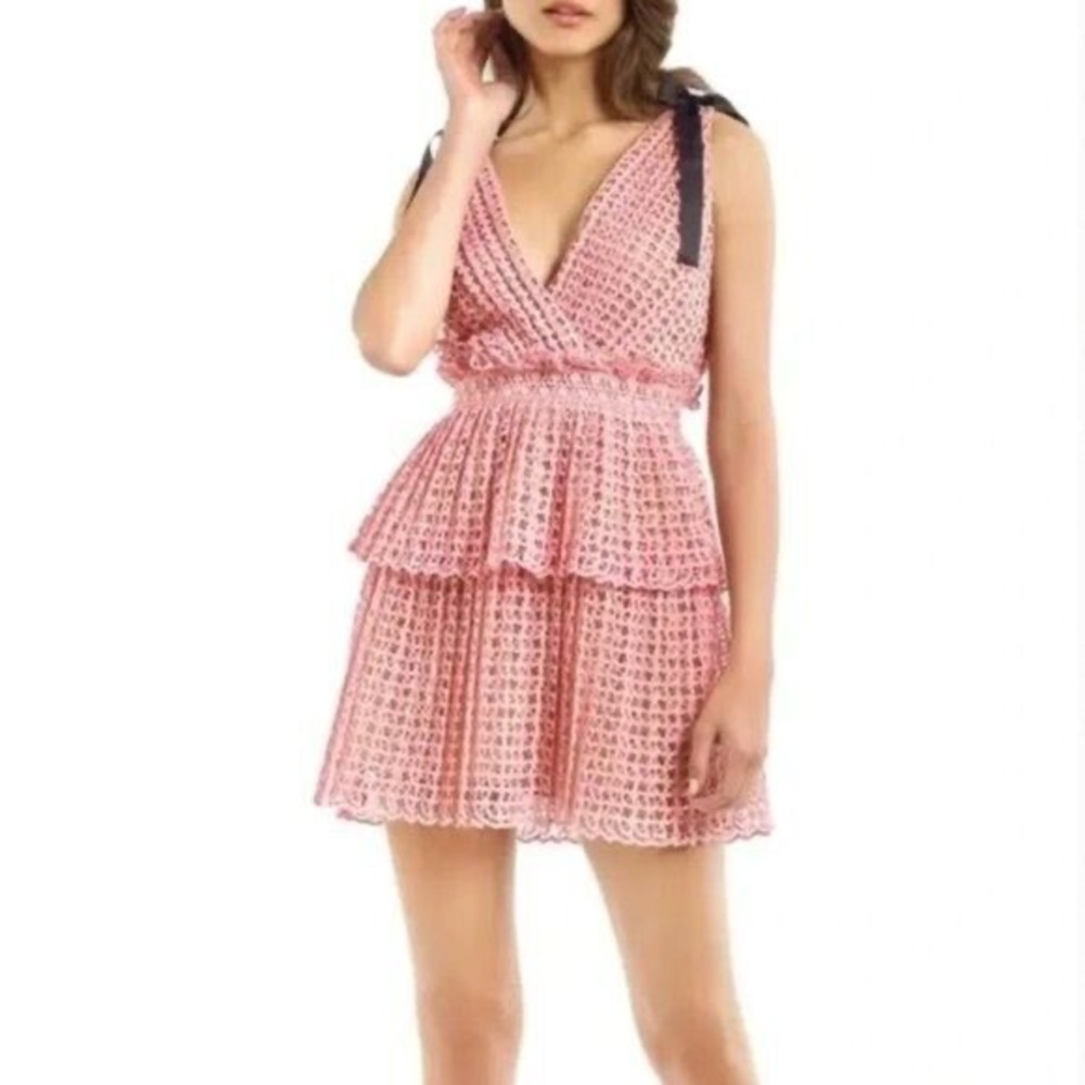Self-Portrait Bow Detailed Tiered Guipere Lace Dress US 6/ UK 10